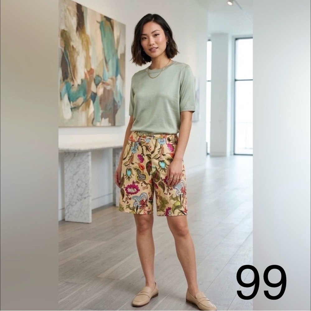 Bushwacker Beige Floral Print Bermuda Shorts with Multicolor Motifs